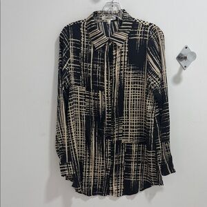 Black and Tan Patterned Button-Up Shirt